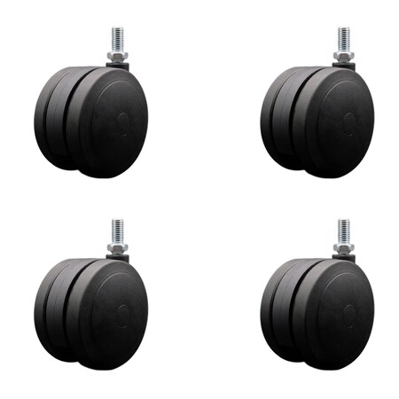 Service Caster 4'' Black Heavy Duty Floor Safe Twin Wheel Caster 1/2'' Threaded Stem , 4PK SCC-TS02S100-TPR-BLK-121310-4